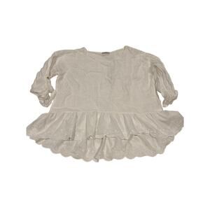 Italian Linen Eyelet Tunic Romantic Bridal Cottagecore white ruffle Italy M